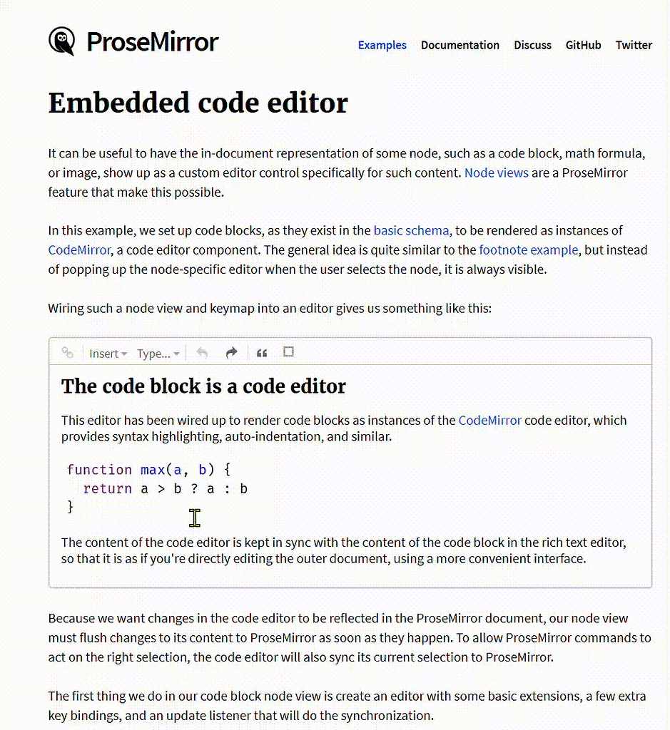 Update selection for the Embedded code editor example - discuss.ProseMirror